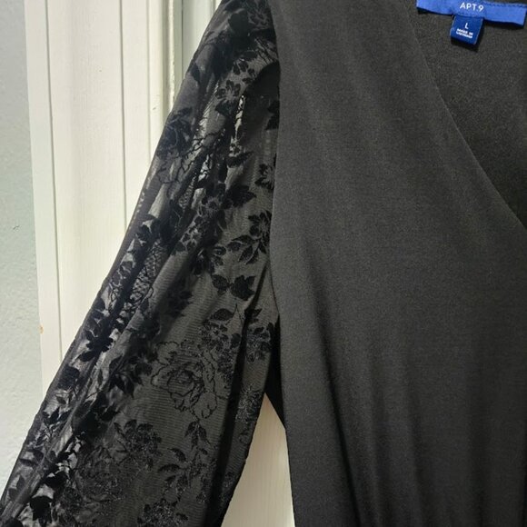 Apt. 9 black jumpsuit with sheer sleeves, elastic waist and pockets Size… - Picture 3 of 7